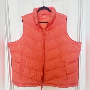 Lands End Vest Womens 3X Orange Down Filled Puffer Quilted Full Zip Pocket